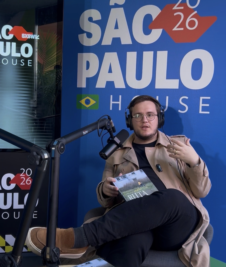 Felipe presenting Ruta at São Paulo House, SXSW 2026